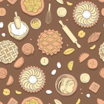 Kitchenware  for baking pies.  Vector  pattern. Stock Illustration