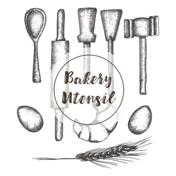 Kitchenware baking skecthed vector items Stock Illustration