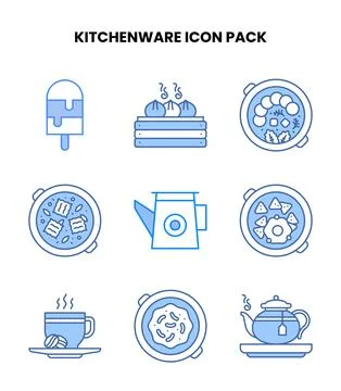 Kitchenware Blue Bundle Icons Pack 库存插图