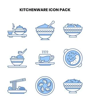 Kitchenware Blue Color Design Icons Pack Stock Illustration