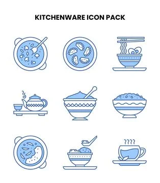 Kitchenware Blue Color Icons Pack Stock Illustration