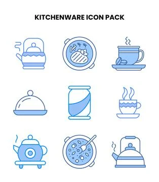 Kitchenware Blue SVG Icons Pack Stock Illustration