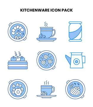 Kitchenware Blue UI Icons Pack Stock Illustration