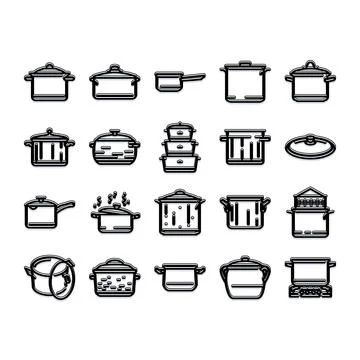 Kitchenware collection featuring various cooking pots and saucepans Stock Illustration