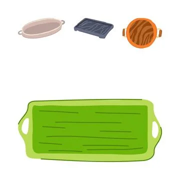 Kitchenware collection featuring various serving and decorative trays Stock Illustration