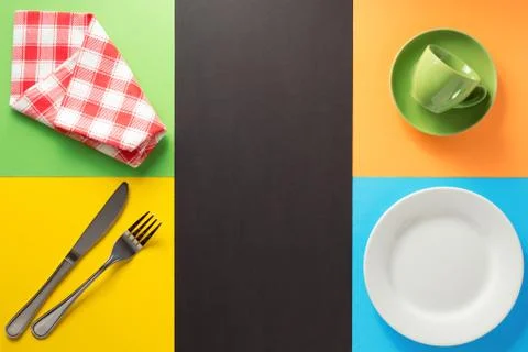 Kitchenware at colorful background Stock Photos
