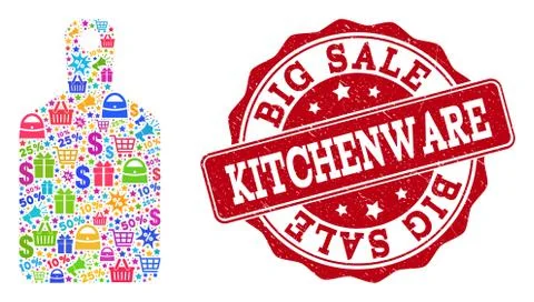 Kitchenware Composition of Mosaic and Distress Stamp for Sales Stock Illustration