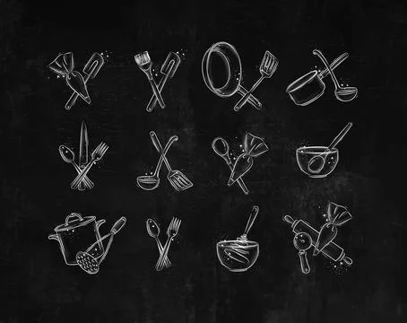 Kitchenware for cooking and bakery black color Stock Illustration