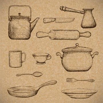 Kitchenware. Doodle image Stock Illustration