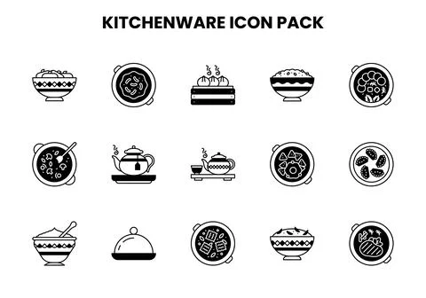 Kitchenware DuoTone UI Icons Pack Stock Illustration
