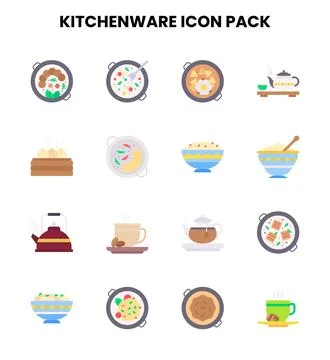 Kitchenware Flat Collection Icons Pack 库存插图