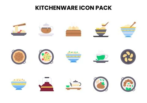 Kitchenware Flat Graphics Icons Pack Stock Illustration