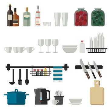 Kitchenware flat icons Stock Illustration