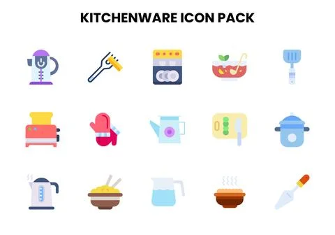 Kitchenware Flat Scalable Icons Pack Stock Illustration