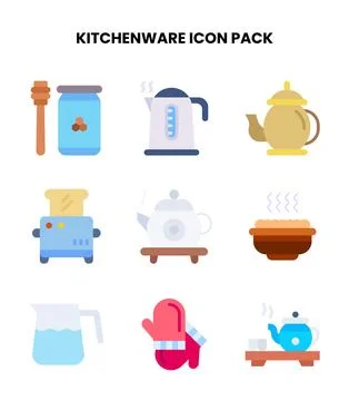 Kitchenware Flat Scalable Icons Pack 库存插图