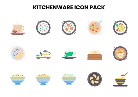 Kitchenware Flat Scalable Icons Pack Stock Illustration