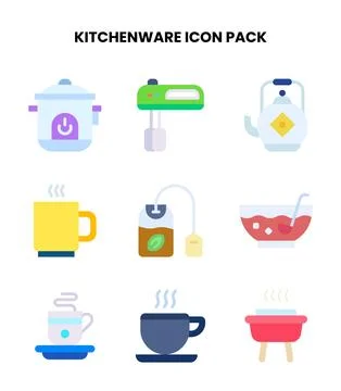 Kitchenware Flat Set Icons Pack Stock Illustration