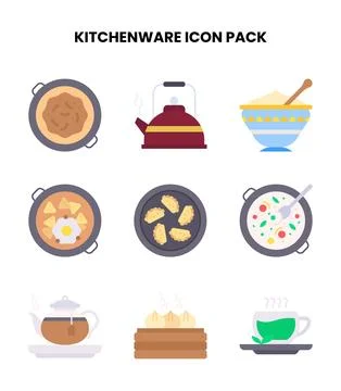 Kitchenware Flat SVG Icons Pack Stock Illustration