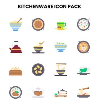 Kitchenware Flat Vector Icons Pack Stock Illustration
