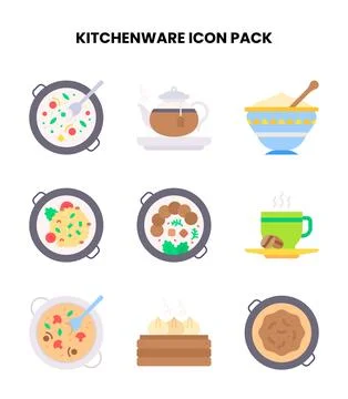 Kitchenware Flat Vector Icons Pack Stock Illustration