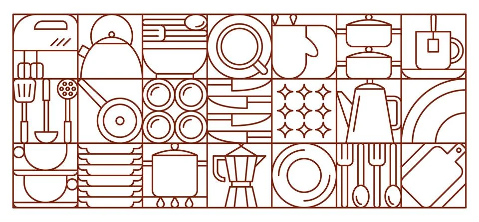 Kitchenware geometric Vector line art pattern Ilustración de archivo