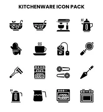 Kitchenware Glyph Graphics Icons Pack 스톡 일러스트