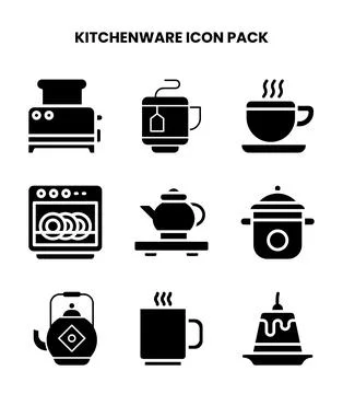 Kitchenware Glyph Graphics Icons Pack 스톡 일러스트