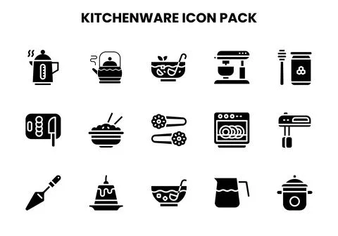 Kitchenware Glyph Graphics Icons Pack 库存插图