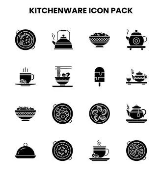 Kitchenware Glyph Icons Pack Stock Illustration