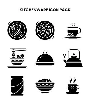 Kitchenware Glyph SVG Icons Pack 스톡 일러스트