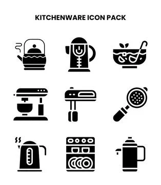 Kitchenware Glyph Vector Icons Pack Stock Illustration