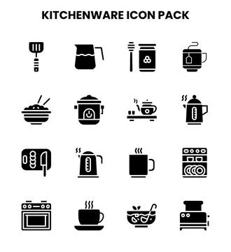 Kitchenware Glyph Vector Icons Pack Illustrazione stock