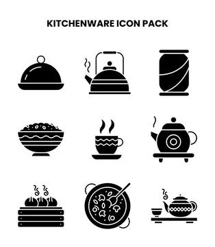 Kitchenware Glyph Vector Icons Pack 库存插图