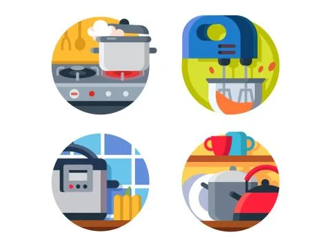 Kitchenware icon stove and kettle Stock Illustration