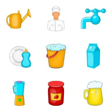 Kitchenware icons set, cartoon style Stock Illustration