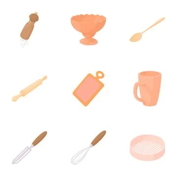 Kitchenware icons set, cartoon style 스톡 일러스트