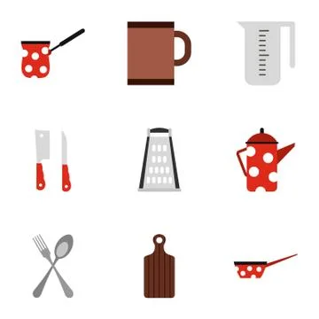 Kitchenware icons set, flat style Stock Illustration