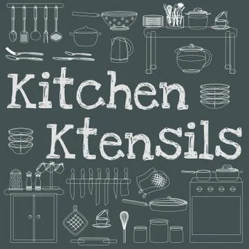 Kitchenware icons vector set.Cartoon kitchen utensil collection for  househol 스톡 일러스트