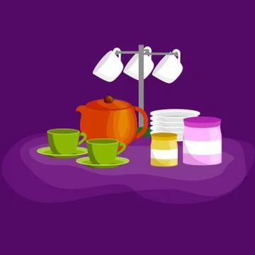 Kitchenware icons vector set.Cartoon kitchen utensil collection spoon pot food Stock Illustration