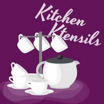 Kitchenware icons vector set.Cartoon kitchen utensil collection for  househ.. Stock Illustration
