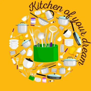 Kitchenware icons vector set.Steel kitchen household cutlery, cooking equipme Stock Illustration