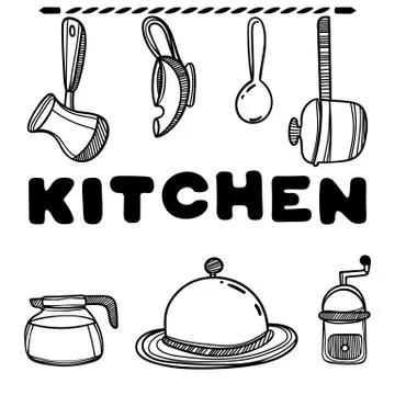 Kitchenware illustration with cute kitchen quote on white background 스톡 일러스트
