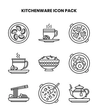 Kitchenware Line Bundle Icons Pack Stock Illustration
