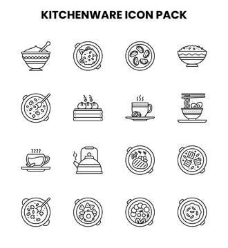Kitchenware Line Bundle Icons Pack Stock Illustration