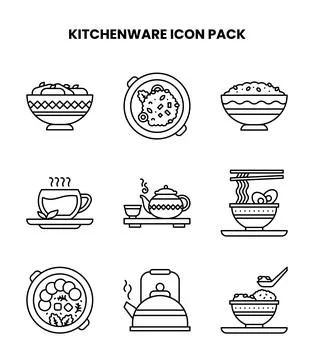 Kitchenware Line Bundle Icons Pack Stock Illustration