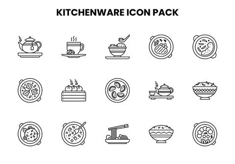 Kitchenware Line Collection Icons Pack Stock Illustration