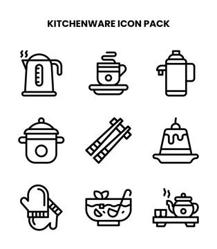 Kitchenware Line Design Icons Pack Stock Illustration