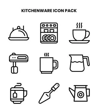 Kitchenware Line Design Icons Pack Illustrazione stock