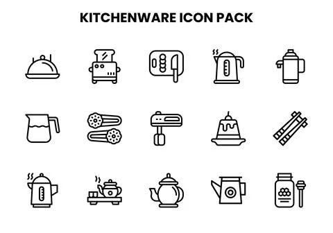 Kitchenware Line Design Icons Pack 스톡 일러스트