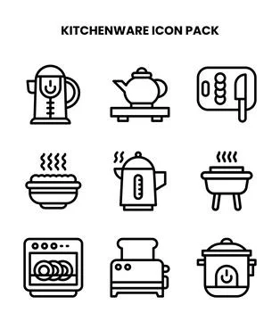 Kitchenware Line Graphics Icons Pack Stock Illustration
